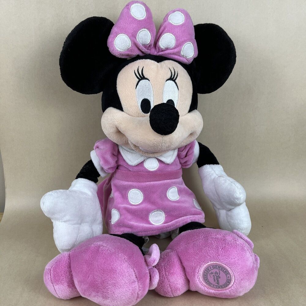 Disney Store 18" MINNIE MOUSE Plush Pink Polka Dot Dress Stuffed Animal Doll Toy